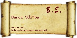 Bencz Sába névjegykártya